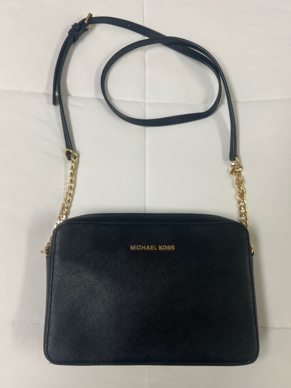 Michael Kors Black and Gold Saffiano Crossbody Bag